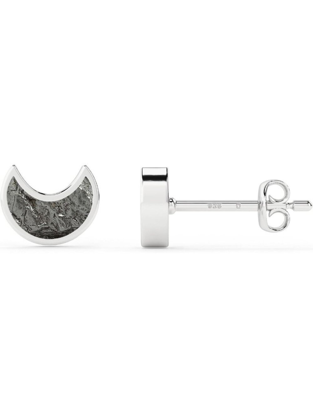 Sterling Silver Meteorite Moon Shape Stud Earrings - August Birthstone Gift for